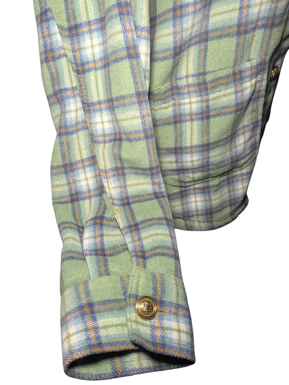 American Eagle Plaid Wool Blend Shacket Gold Crest Button Flannel Coat M - Picture 6 of 9